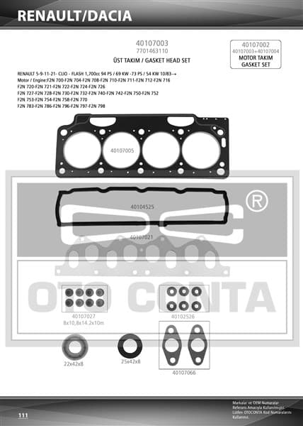 Üst Takım Contası R11 Flash 1700cc Keçeli SKC 1.40mm Subap Lastikli