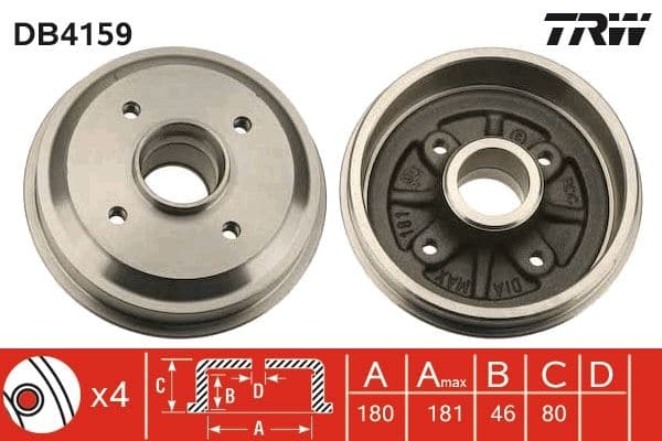 Arka Fren Kampana Peugeot P106 93>04 P206 98>12 Citroen Saxo 96>04 Ax 91>96 180x80x52mm 4DL