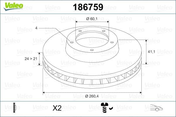 Ön Fren Aynasi Corsa C - Combo C 01>11 Meriva A 03>10 Tigra 04>09 260x24x4DL Havali