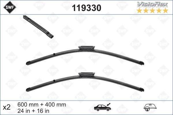 Ön Silecek Süpürge Takımı Peugeot P301 Citroen C Elysee 12> C3 Picasso 10>17 DS3 10>15 Renault Clio III 09 05>TALIA 00>FLUENCE 09> SWF 600 400 Muz Tip