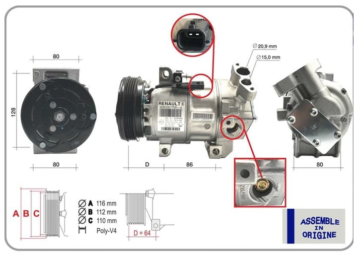 Klima Kompresörü Sifir Ürün Renault Symbol III 14> Dacia Sandero II 12> Logan MCV Logan II 12> 0.9 Tce 1.2