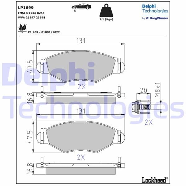 Ön Fren Balatası Peugeot P206 1.4 1.6 09/98> P306 1.4 1.6 5/93>