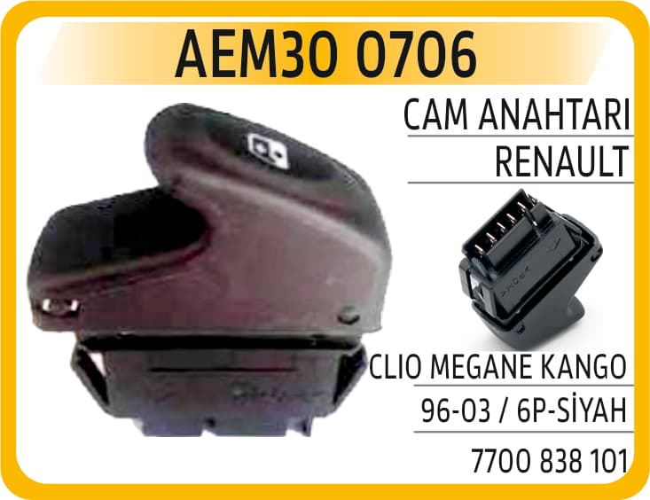 Cam Anahtarı Clio Megane Kango 96-03 / 6P-Siyah