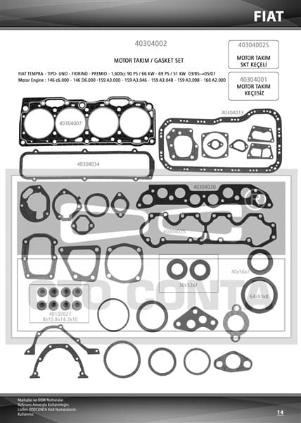 Motor Takım Contası SLX Tipo TMPR 304001 Keçeli Subap Lastikli