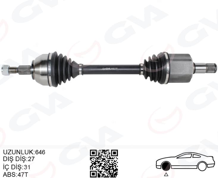 Ön Aks Komple Sol Kuga I 2.0 TDCi 08>14 Power. Otom. 6 Vitesli Çift Kavrama 4X4 646 MM Diş 27 İ Ç Dişli 31