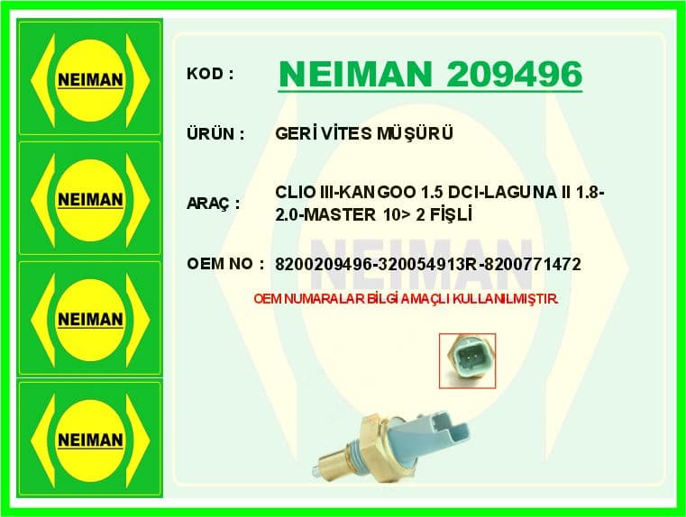 Geri Vites Müşürü Clio III-Kangoo 1.5 dCi-Laguna II 1.8-2.0-Master 10> 2 Fişli