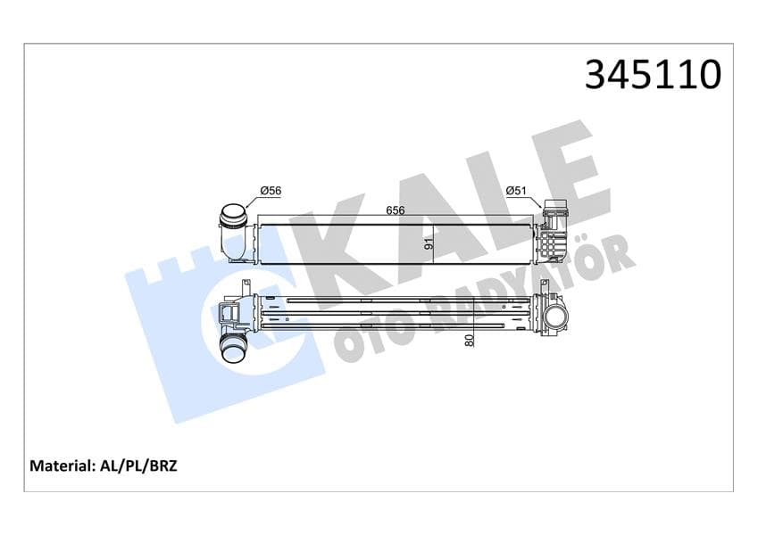 Turbo Radyatörü İntercooler Fluence MGN III-Scenic III 1.5DCI 09> 657x91x80 110LUK Al/pl/brz