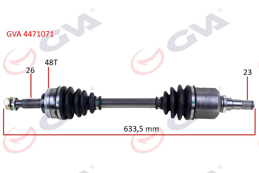 Komple Aks Sol Toyota Corolla 1.4L 1.6L 4ZZ-Fe 3ZZ-Fe ZZE120 ZZE121 Vvti 02-06 Abs Li 26x23 - Abs 48 Diş Komple Boy 633.5mm
