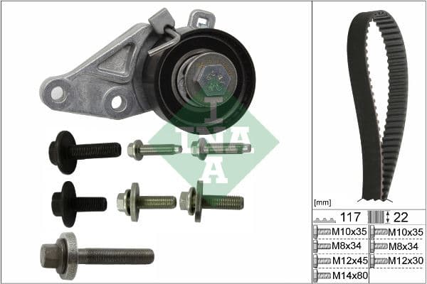 Triger Seti Ford Focus-Fiesta-Cmax 98> 1.25-1.4-1.6 Zetec 100 PS 121 III 1.25 96>04 Volvo S40 II 1.6 05>12 V50 05>12 Mazda II 1.25 / 1.4 / 1.6 04>12 KTB286