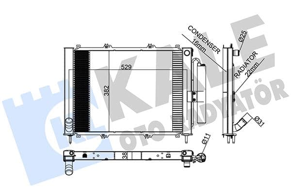 Radyatör Kondenser KNG 1.9 dCi 03 > Mek Ac Al/al 595x377x40