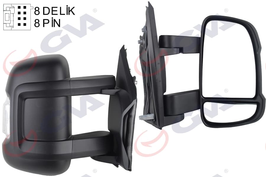Diş Dikiz Aynasi Sağ Ducato-Boxer-Jumper 06> Elektrikli İsitmali Sinyalli Orta Uzun Kol Konveks 8 Fiş VM-6202EHR