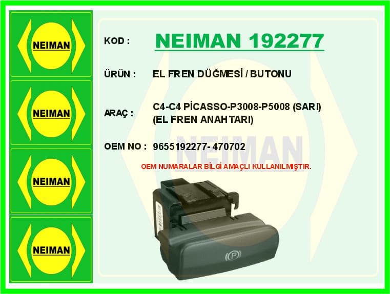 El Fren Düğmesi / Butonu C4-C4 Picasso-P3008-P5008 Sarı El Fren Anahtarı