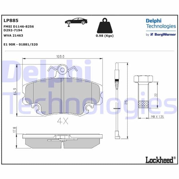 Ön Balata Fişli Renault R9-R19-R21-Clio I-II-Megane I-Twingo-Logan-Sandero-Solenza