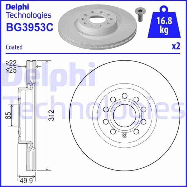 Fren Diski Ön VW Passat-GOLF5-GOLF6-GOLF7-Caddy-A3-Leon-Ford Connect 23> Çap: 312mm. Kalinlik: 25mm Delik: 5