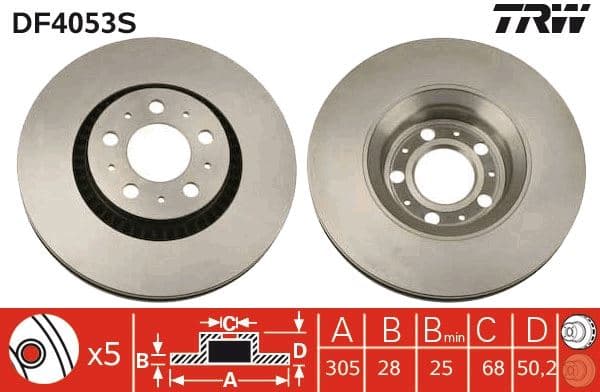 Ön Fren Aynasi Volvo S60 00-10 S80 98-06 V70 97-07 XC70 00-07 305x25x5DLx Büyük Tip Delikli -986478494-DF4053S