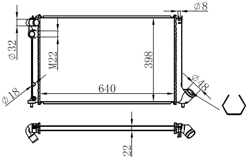 Radyatör Brazing 406 95-04 1.8-2.0 16V Ac Otom 640x398x22