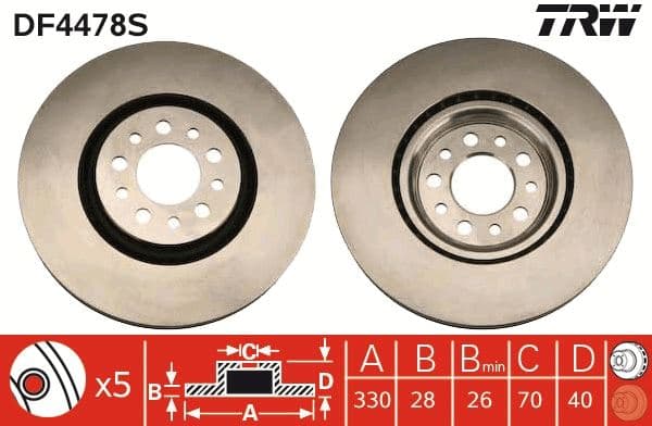 Ön Fren Aynasi Alfa Romeo 159 08>12 Giulietta 10>18 Jeep Cherokee 14> 330x28x40