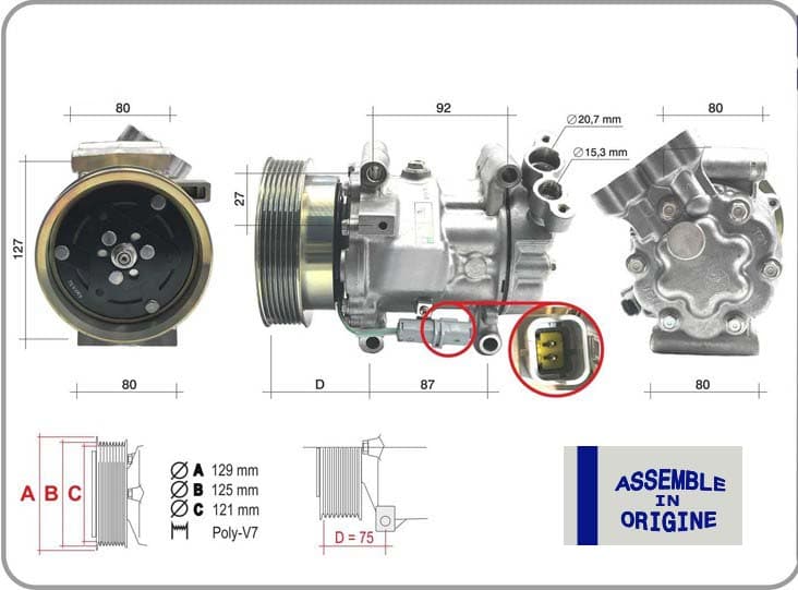 Klima Kompresörü Sifir Ürün Renault Clio III 04>12 Kangoo II 08> Modus 04> Micra III 03>10 Qashqai J10 06>13 1.5dCi K9K 12V 6 Kanal 125MM -Mercedes Citan W415 12>