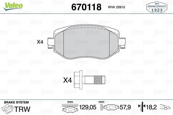 Ön Fren Balatası Renault Megane IV 15> Tüm Motor Tipleri G:129MM Y:58.4 MM K:18MM Fte Kırmızı Kutu