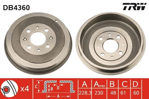 Arka Kampana Corsa D 07> Corsa E 14> Adam 13> Punto-Grande Punto 05> 274x228x61x48x4DL 14 İnç 51901444-51901443-55703043