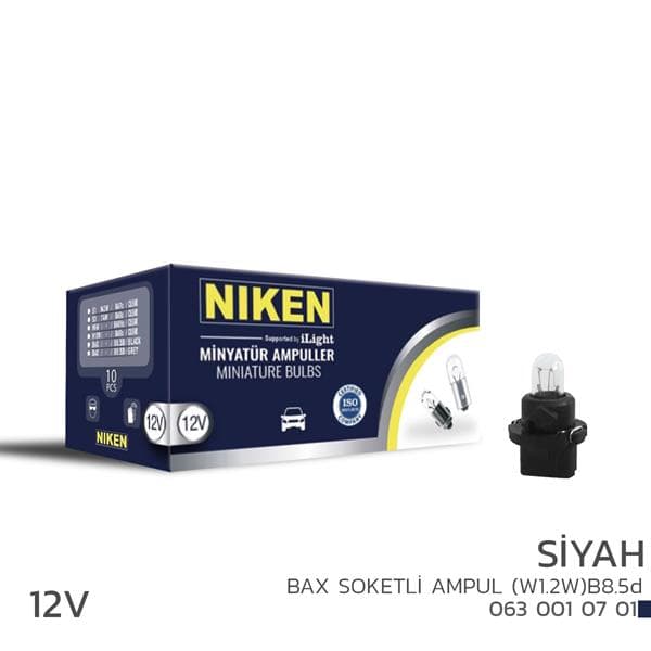 Niken 12V Bax Soketli Ampul W1.2W B8.5d Siyah 10L