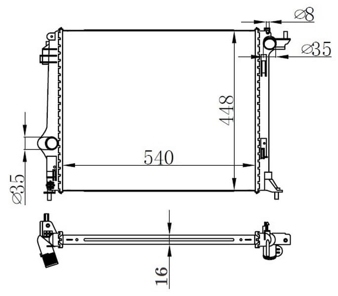 Motor Su Radyatörü Grand Scenic IV 15> Megane IV 15> Scenic IV 15> 1.2 Tce 1.3 Tce 1.5dCi Brazing 540x448x16