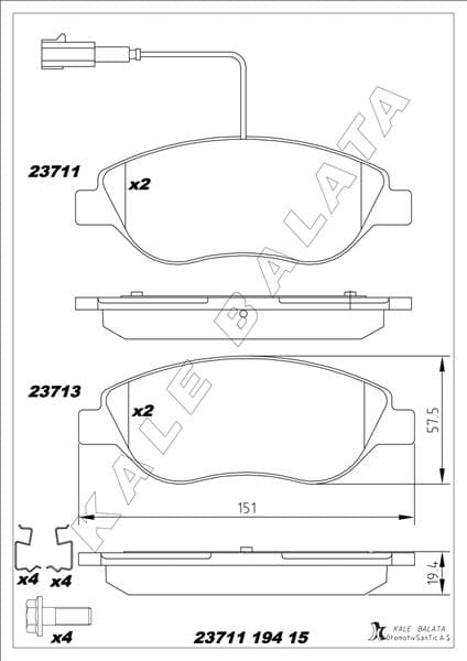 Ön Fren Balatası Fişli Fiat Bravo II 08>14 Egea HB 15> Alfa Romeo Mito 08>15 Lancia Delta III 08>1