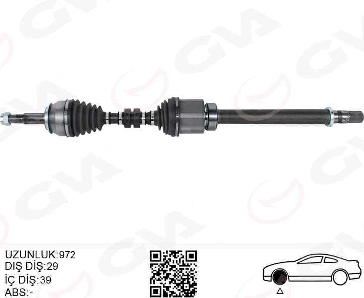 Komple Aks Sağ Nissan Qashqai 1.6L R9M dCi Manuel Vites J11 14-> 29x39 Komple Boy 972mm