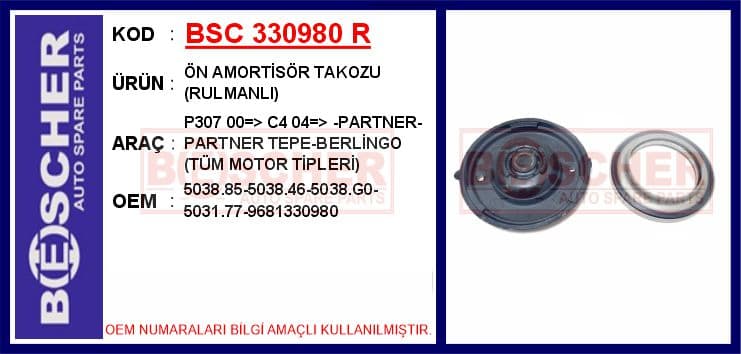 Ön Amortisör Takozu Rulmanlı P307 00 > C4 04 > -Partner-Partner Tepe-Berlingo Tüm Motor Tipleri