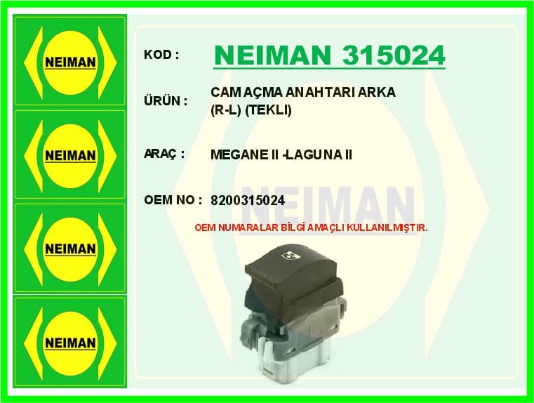 Cam Açma Anahtarı Arka R-L Tekli Megane II -Laguna II