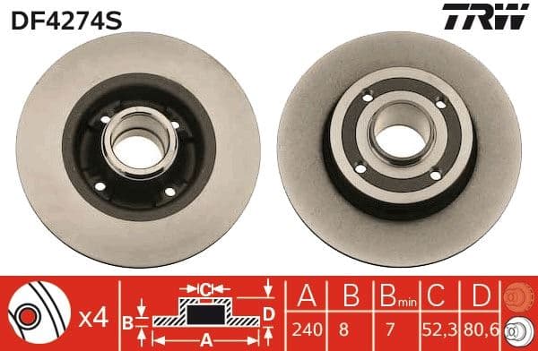 Arka Fren Aynasi Renault Megane II 02> Modus 04> Clio III 05> 240x82.5x4DELİK