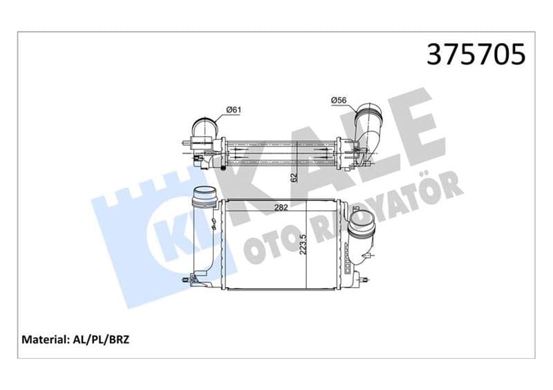 İntercooler Nissan X-Trail 1.6DCI 1.6DCI 4X4 13> Brazing 282X223.5X62 Turbo Radyatörü