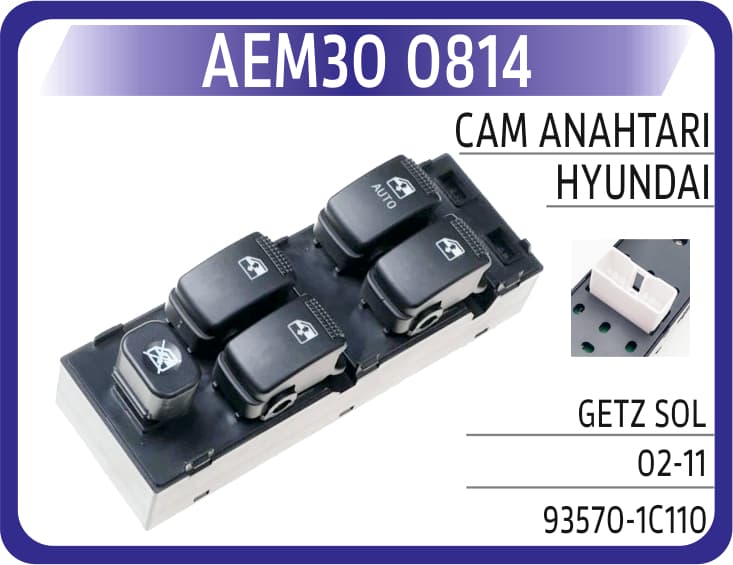 Cam Açma Düğmesi Sol Takım Hyundai Getz 1.3L G4EA 03-05 1.4L G4EE 06-10 1.6L G4ED 03-09 1.5L D3EA D4FA CRDi 03-09