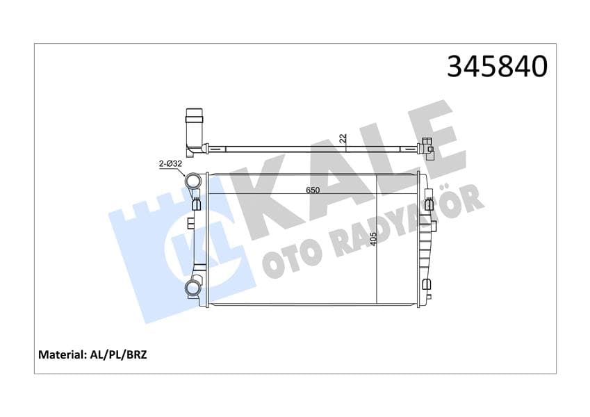 Su Radyatörü VW-Skoda-Seat-Audi 13> GOLF7-Passat-A3-Leon-Octavia CJZB-Cyva-Cjza-CYVB-Cpva-Cpta-Chpa -Clha-CLHB-Crka-CRKB 1.2 TSI-1.4 TSI-1.6 TDI 650x405x22