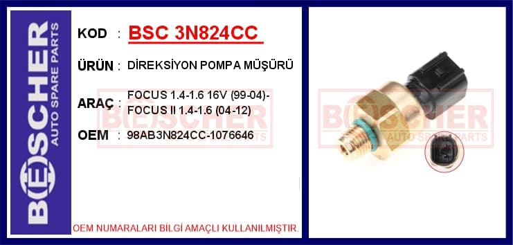Direksiyon Pompa Basinç Müşürü Ford Focus 98> İnce Diş: 3/8x24