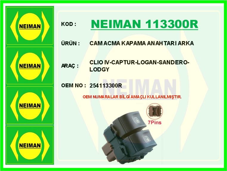 Cam Açma Kapama Anahtarı Arka Clio IV-Captur-Logan-Sandero-Lodgy