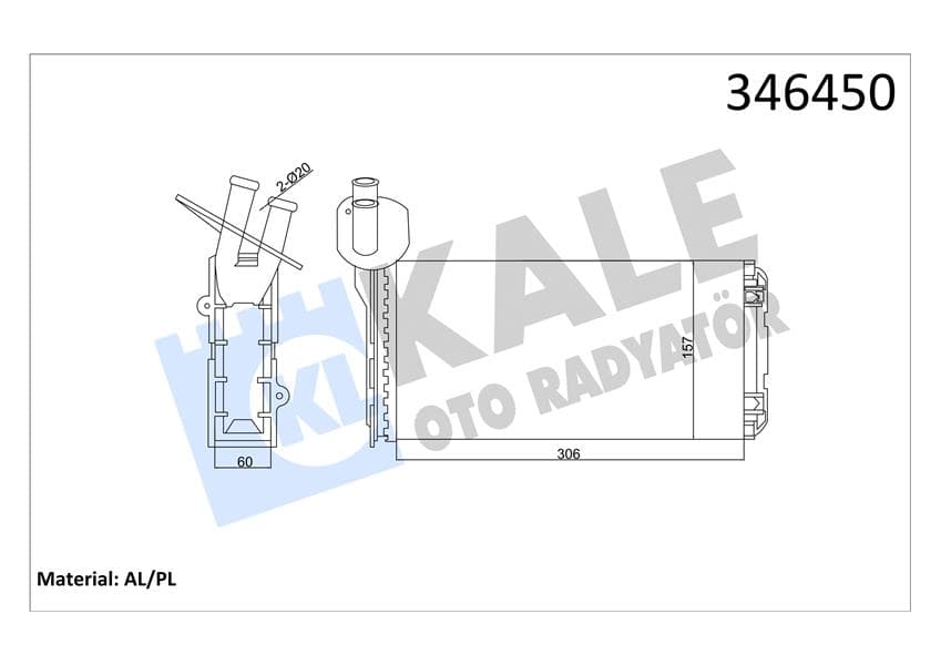 Kalorifer Radyatörü VW Transporter T4 1.9D-TD-2.0D-2.4D-2.5D-TD Arka 306x157x42 Ac /-